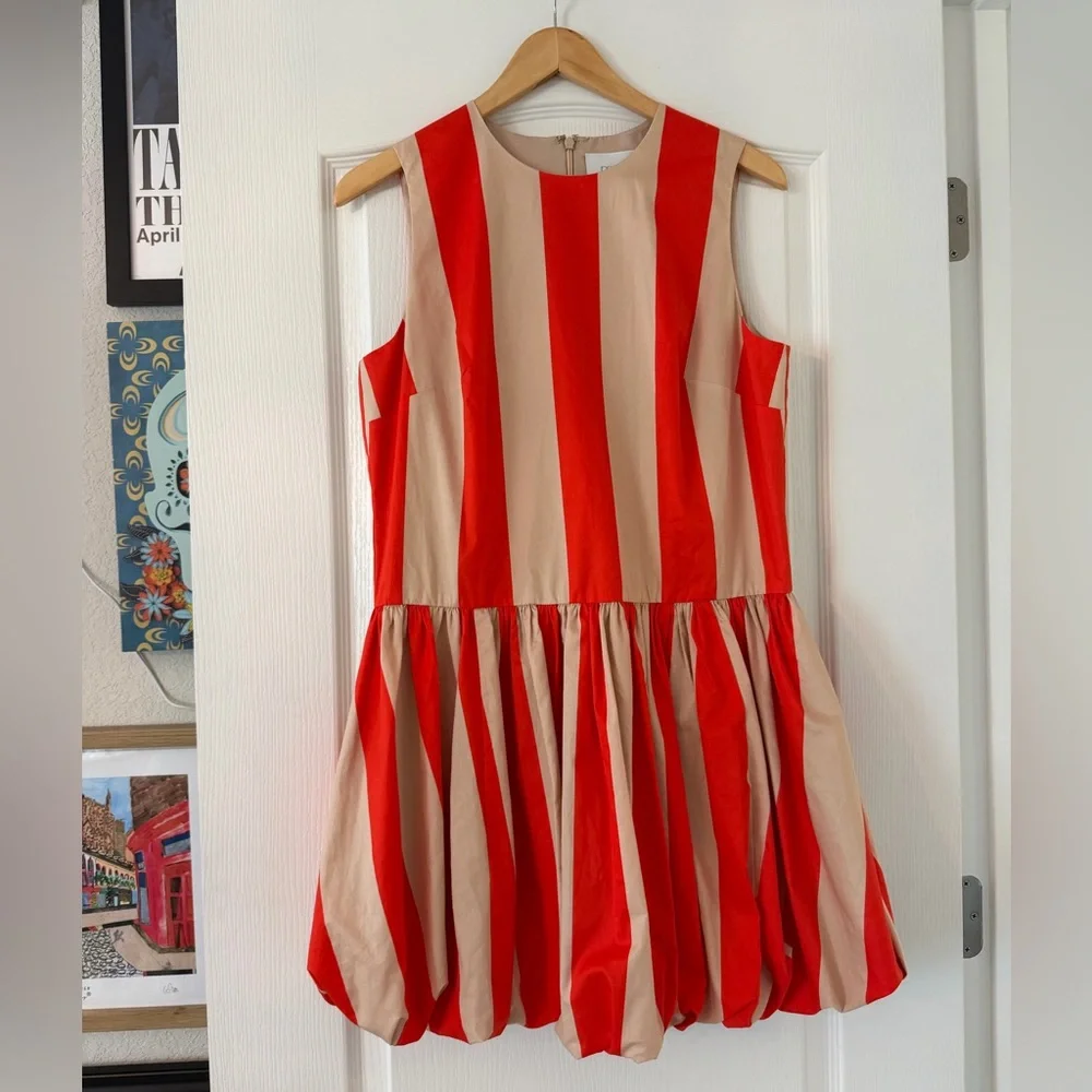 NWT Anthropologie Mare Mare Bubble Hem Mini Dress Red Cream Striped medium - Picture 3 of 10